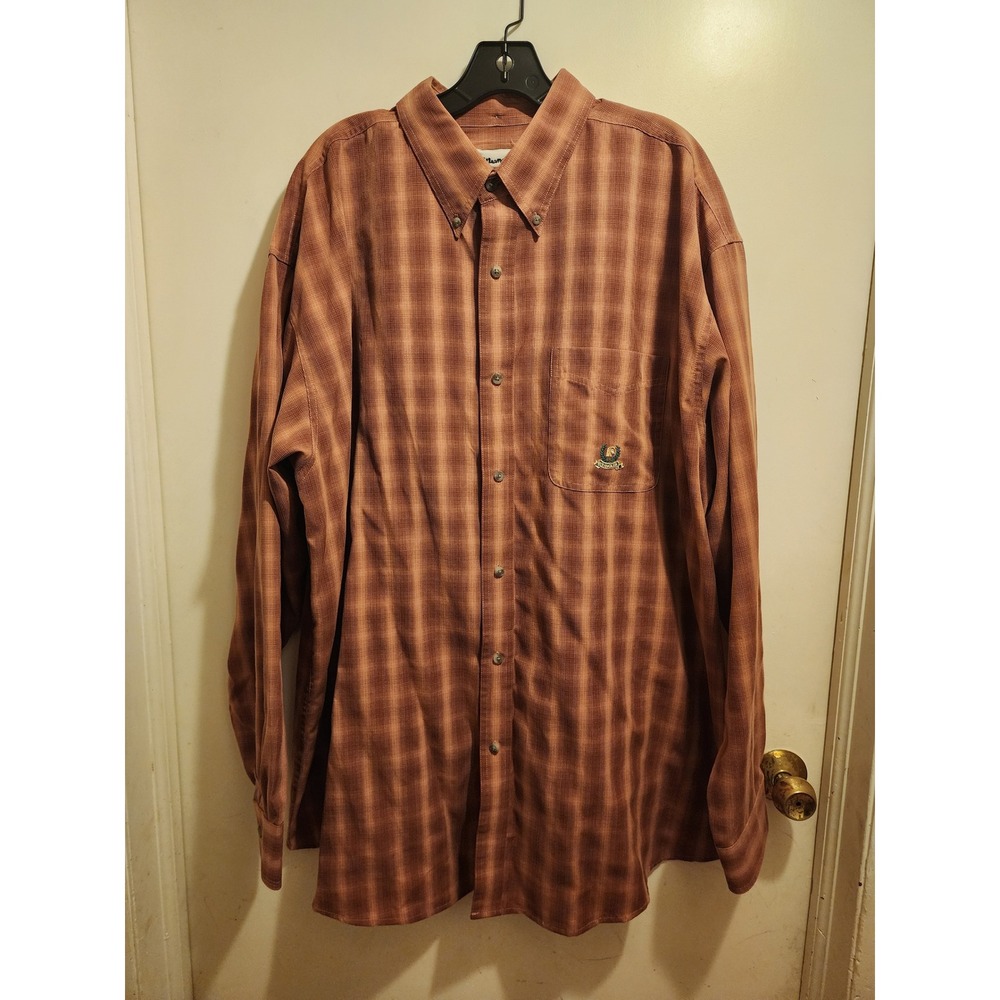 Wrangler Riata Mens XXL Brown Plaid Button Down Shirt Long Sleeve MR3772A